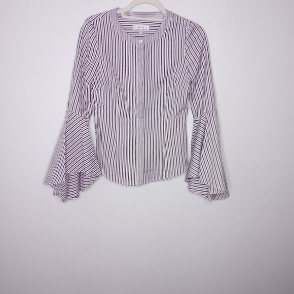 Milly Michelle Bell-Sleeve Striped Shirting Blouse - Picture 3 of 11